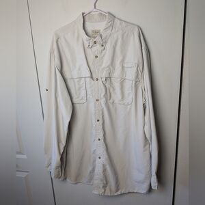 L.L BEAN Vintage Men Button Down Shirt Long Sleeve Size XXL TALL off White Cream